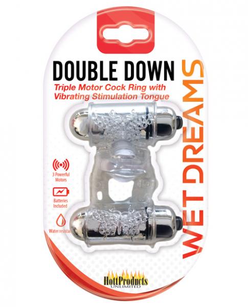 Wet Dreams Double Down Dual Motor Cock Ring With Power Bullet And Stimulator Tongue With Motor