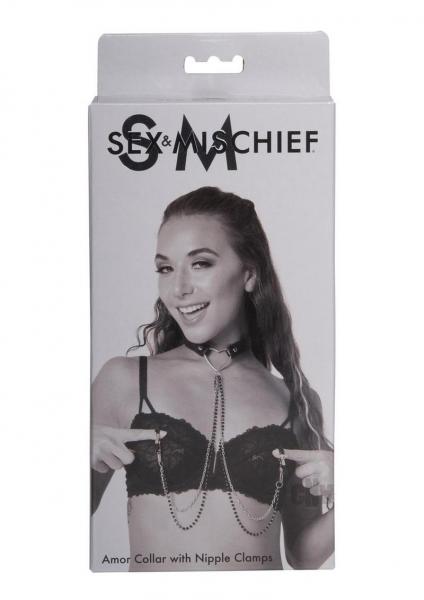 Sandm Amor Collar W/nipple Clamps Blk/slv