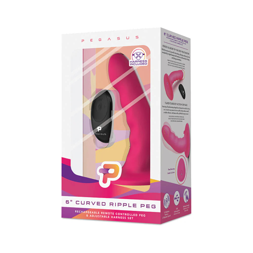 Pegasus 6" Wireless Remote Control Curved Ripple Peg With Harness Pink
