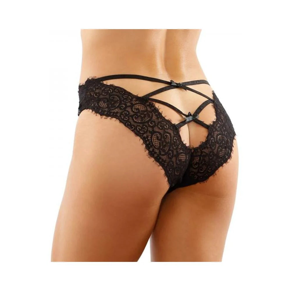 Ivy Lace Bikini Panty With Lattice Cut-out Back Black L/xl
