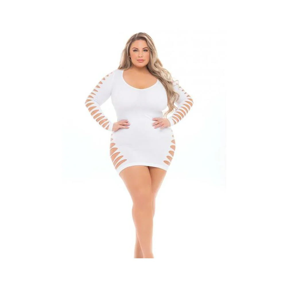 Pink Lipstick Bold Babe Long Sleeve Dress (fits Up To 3x) White Qn