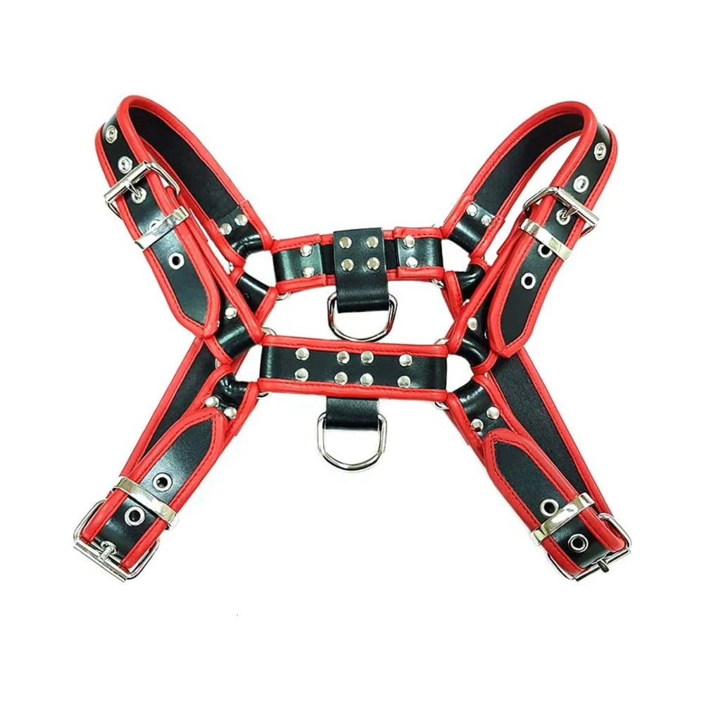 O.t.h Leather Harness - Black With Red Piping Size Large