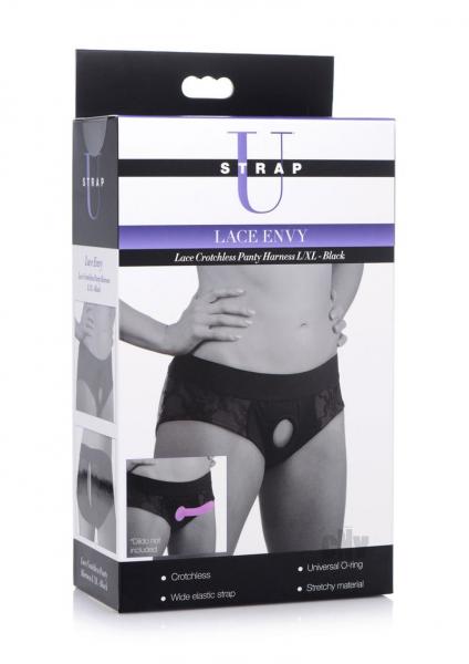 Lace Envy Black Crotchless Panty Harness - L-xl