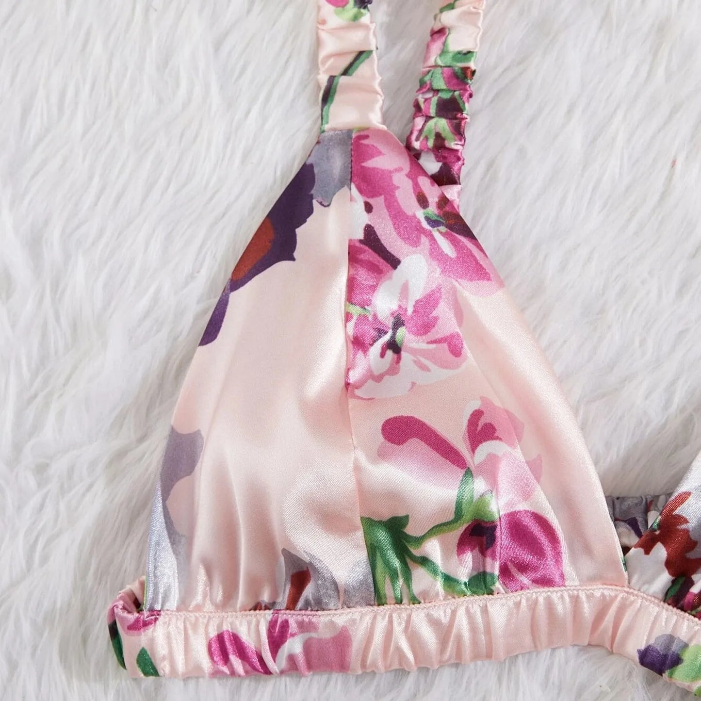 Lingeries Sets Sexy Satin Silk Lingerie Sleepwear Flower Printing Underwear