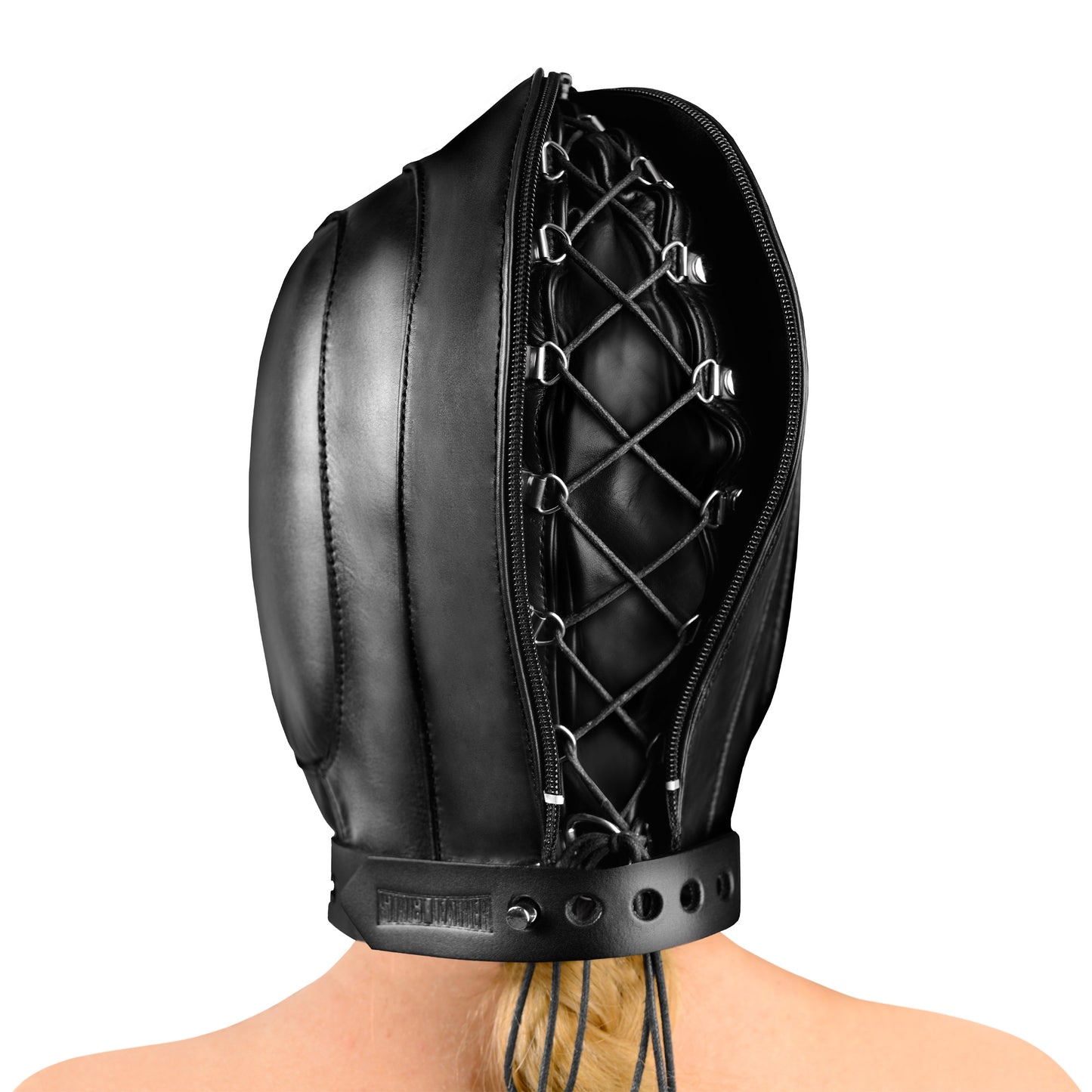 leather, hood, muzzle, gag, bdsm gear, bondage wear, fetish, submission, sensory deprivation