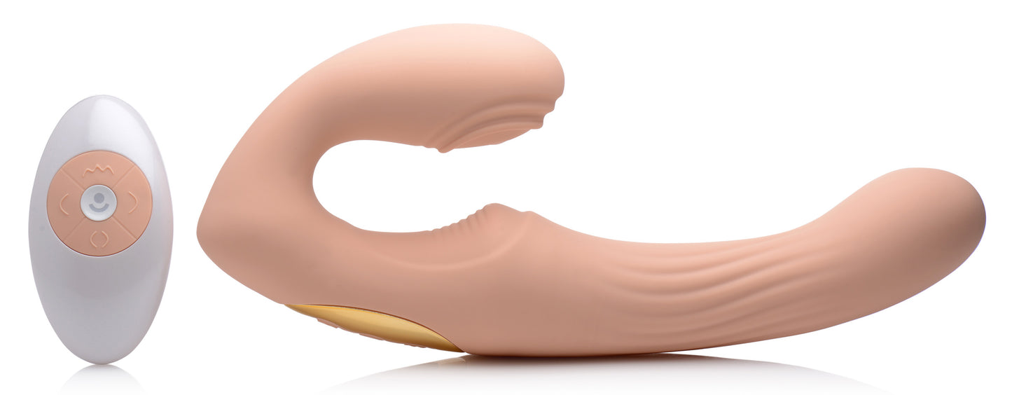 15x U-pulse Silicone Pulsating And Vibrating Strapless Strap-on With Remote - Blush