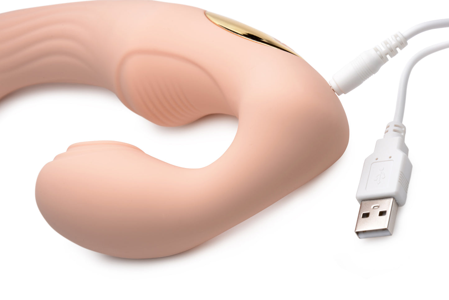 15x U-pulse Silicone Pulsating And Vibrating Strapless Strap-on With Remote - Blush