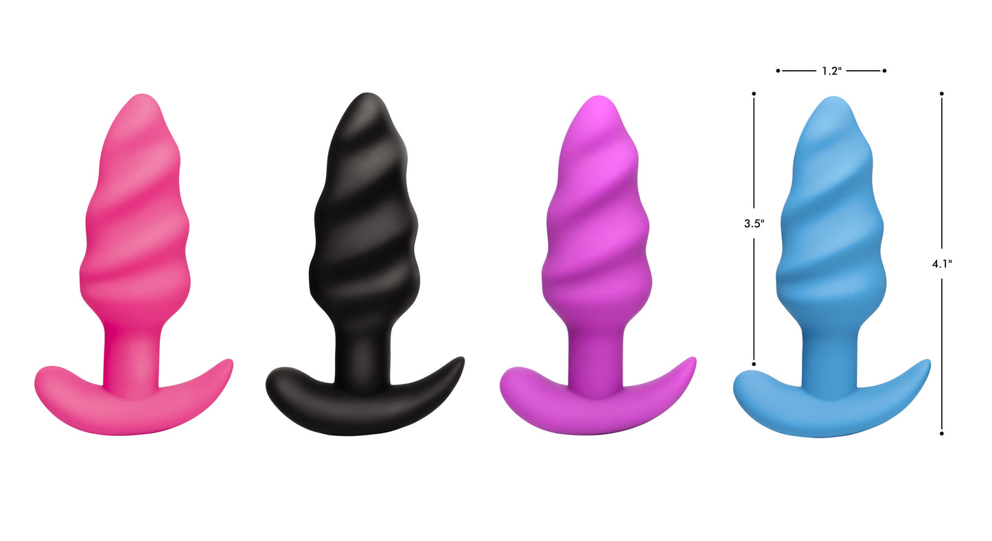 Remote Control 21x Vibrating Silicone Swirl Butt Plug - Purple