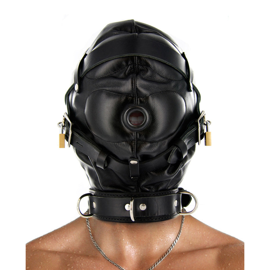 leather, muzzle, hood, gag, sensory deprivation, bondage gear, bdsm, submission, fetish, kink wear