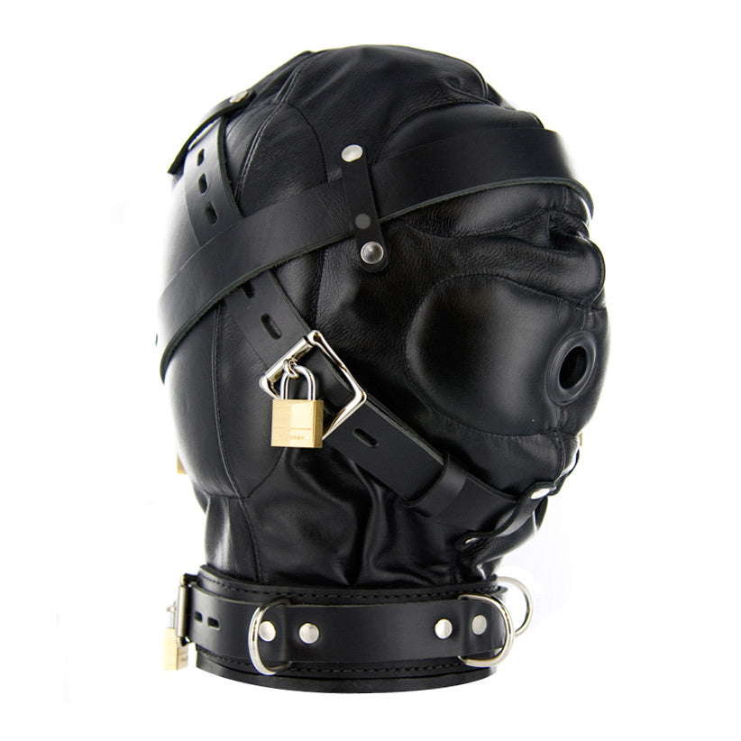 leather, muzzle, hood, gag, sensory deprivation, bondage gear, bdsm, submission, fetish, kink wear