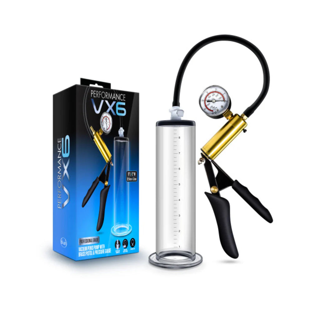 Performance - Vx6 Vacuum Penis Pump With Brass Pistol & Pressure Gauge -  Clear