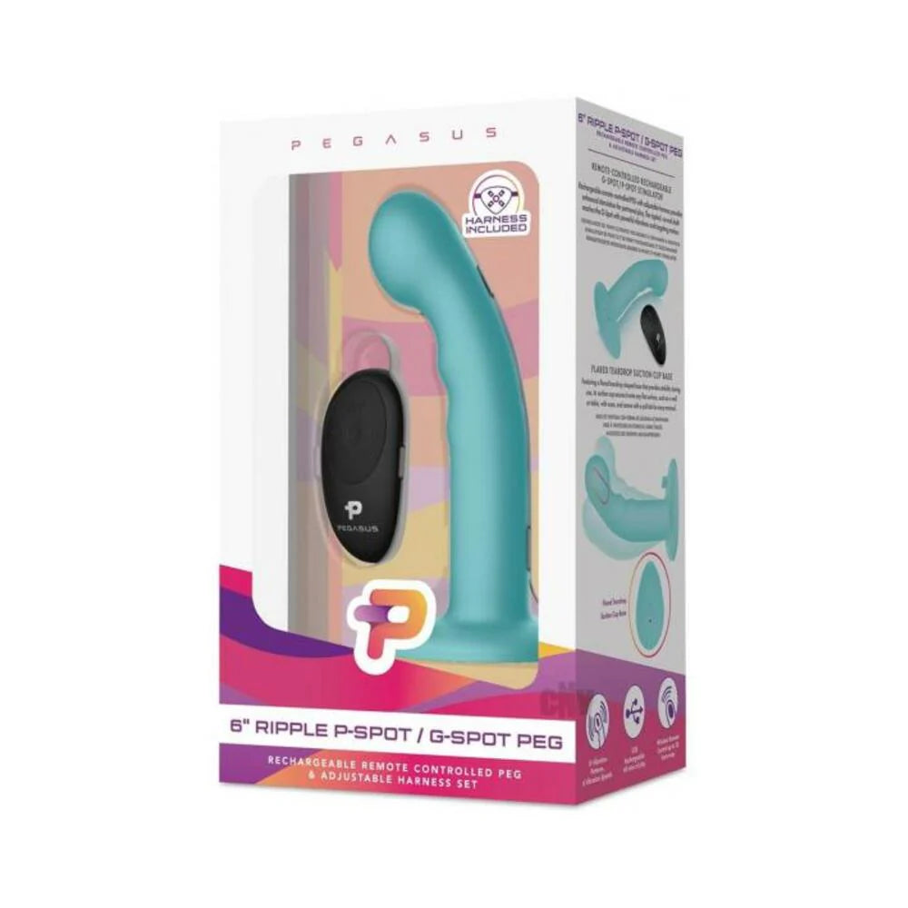 Pegasus Remote Control Ripple P-spot G-spot Peg Silicone Dildo With Harness 6 In.