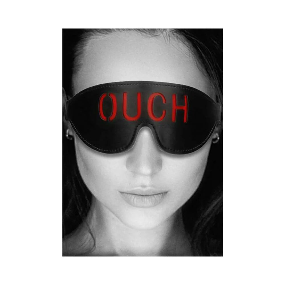 Ouch! Black & White Bonded Leather Eye Mask Ouch With Elastic Straps Black
