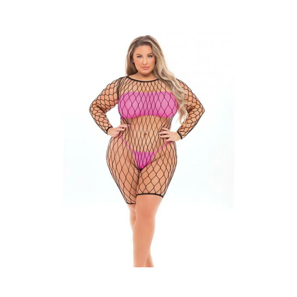 Pink Lipstick Dance With Me Lrge Fshnet Romper, Bndeau Top & G-strng (fits Up To 3x) Neon Pink Qn