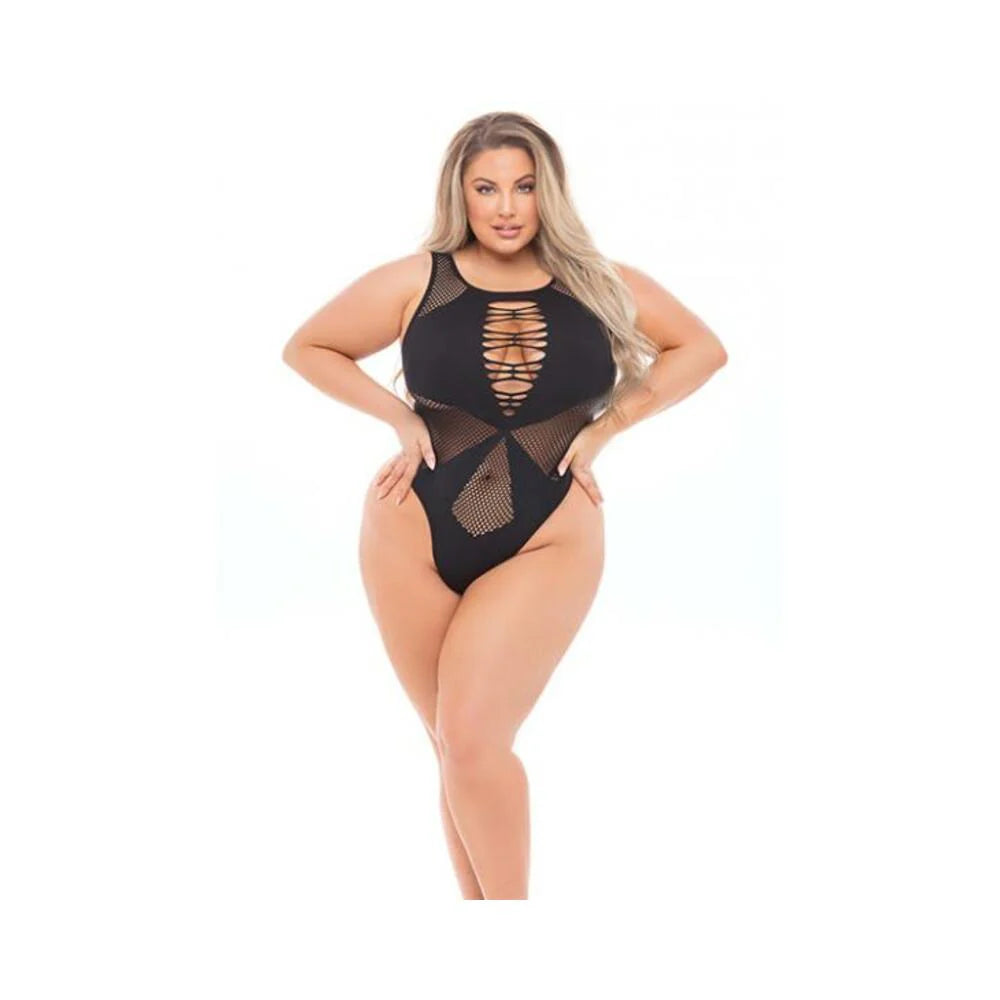 Pink Lipstick Highneck Bodysuit (fits Up To 3x) Black Qn