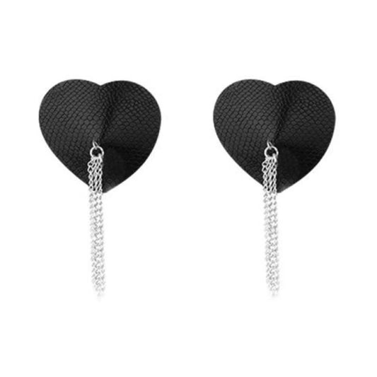 Nipplicious Dominatrix Leather Collar & Pasties With Chain Black