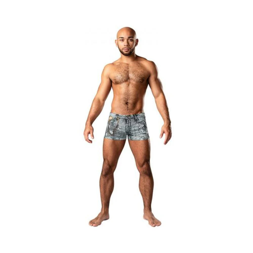 Male Power Dirty Denim Pouch Short Denim Print Xl
