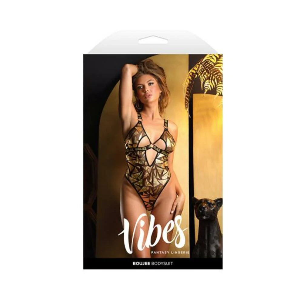 Fantasy Lingerie Vibes Boujee Cut-out Shattered Foil Mesh Bodysuit M/l