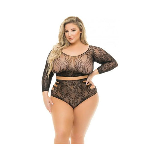 Pink Lipstick Back Me Up Top & High Waist Panty Black Qn