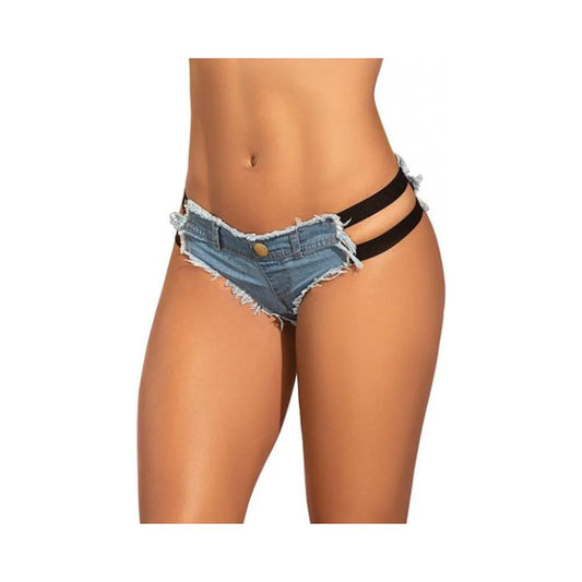 Micro Mini Shorts W/black Stripes Light Chambray Lg
