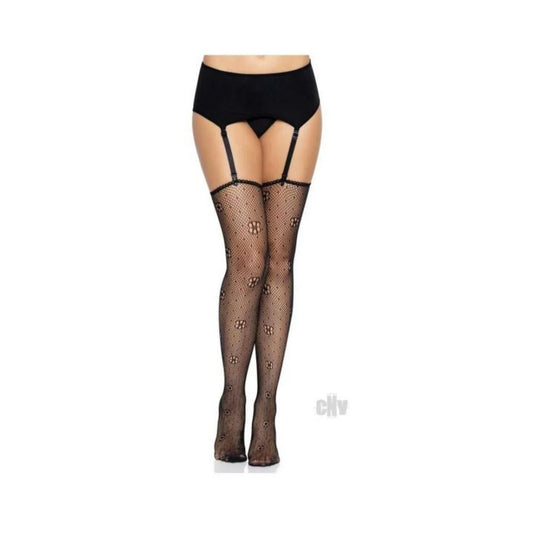 Daisy Dot Stocking Scallop Top Os Black