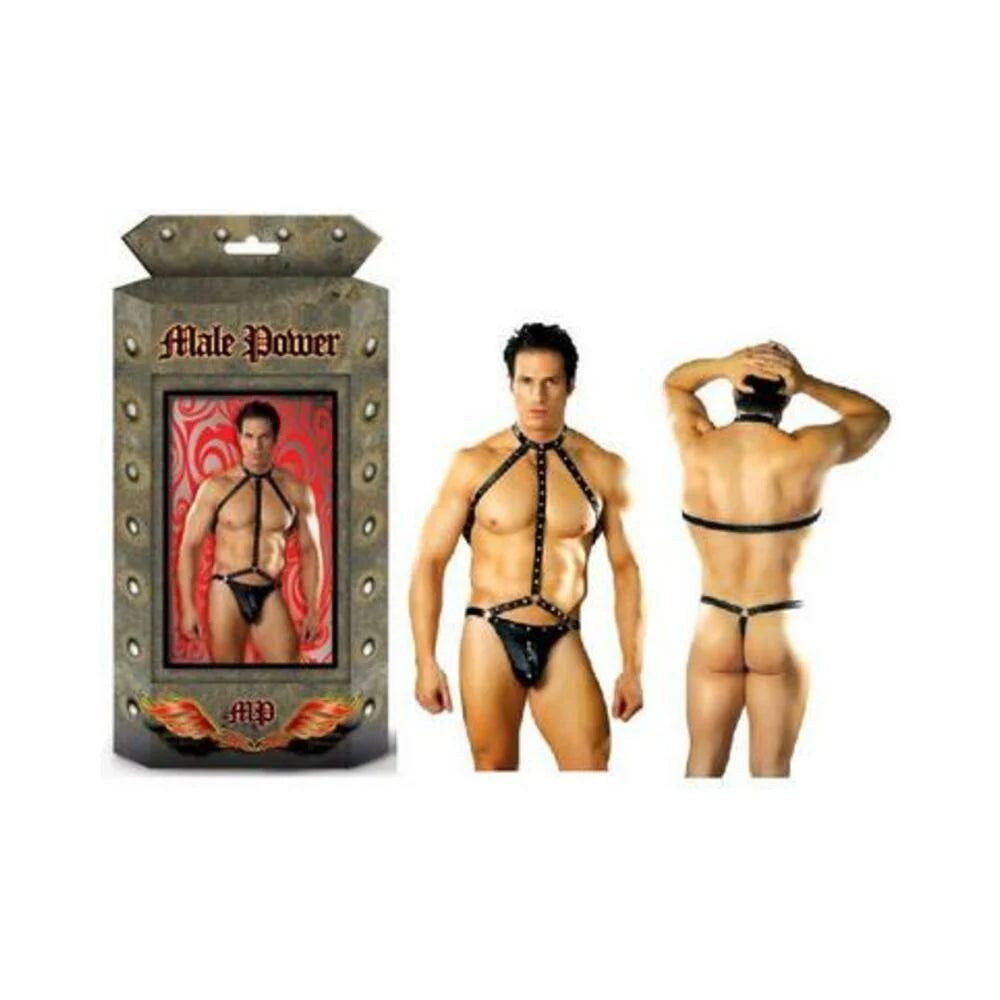 Male Power Fetish Gladiator High-neck Strappy Body Harness Black S/m