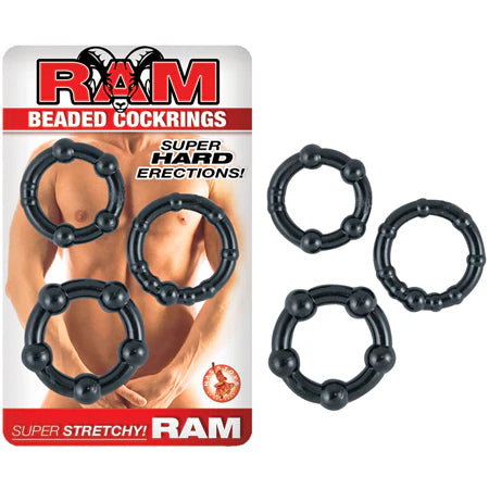 Ram Beaded Cockrings - Black Pack of 3
