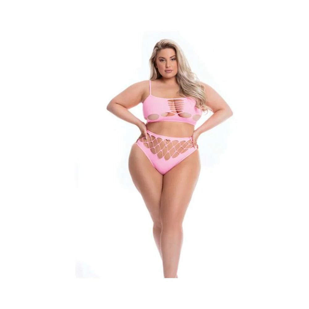 Pink Lipstick Neon Dreams Bra & High Waist Thong Pink Qn