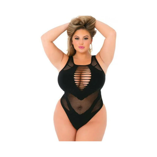Pink Lipstick Low Blow Cut Out Bodysuit Black Qn