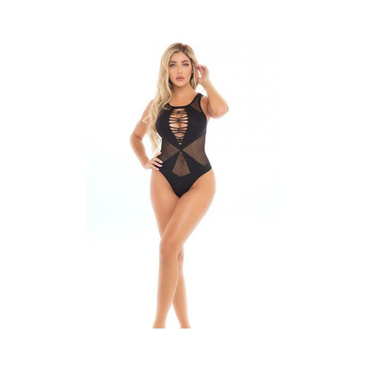 Pink Lipstick Highneck Bodysuit Black O/s
