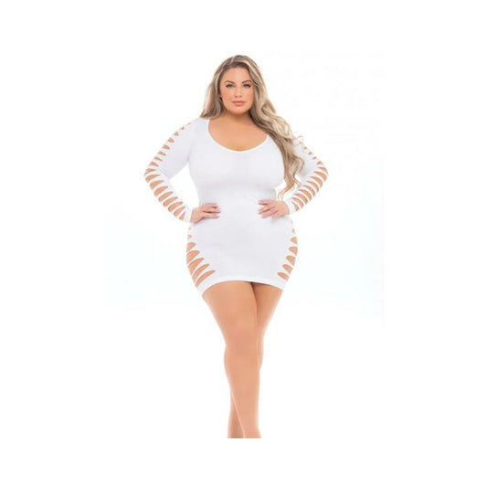Pink Lipstick Bold Babe Long Sleeve Dress (fits Up To 3x) White Qn