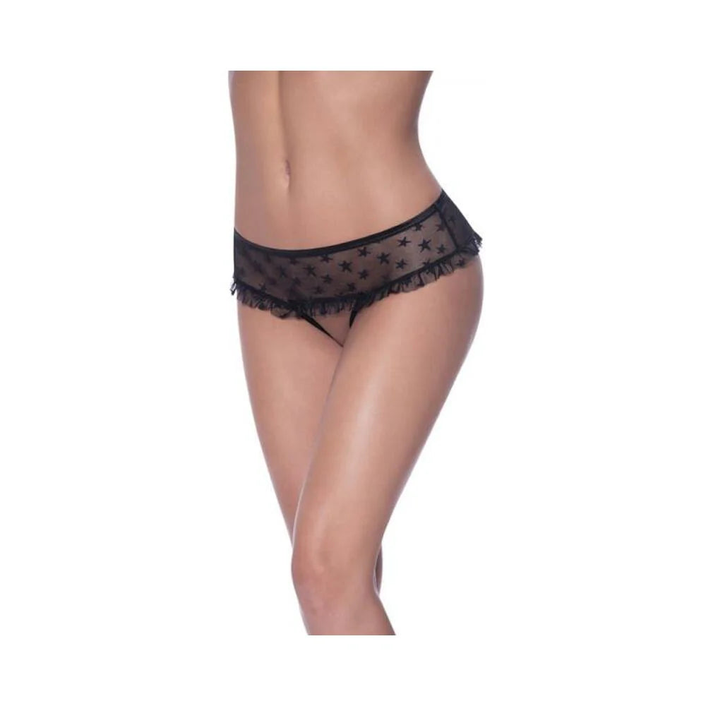 Magic Silk Love Star Skirted Hipster With Open Crotch Panty Black L/xl