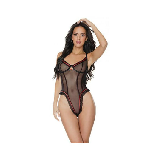 '=stretch Mesh Underwire Teddy W/ribbon Detail Black Small