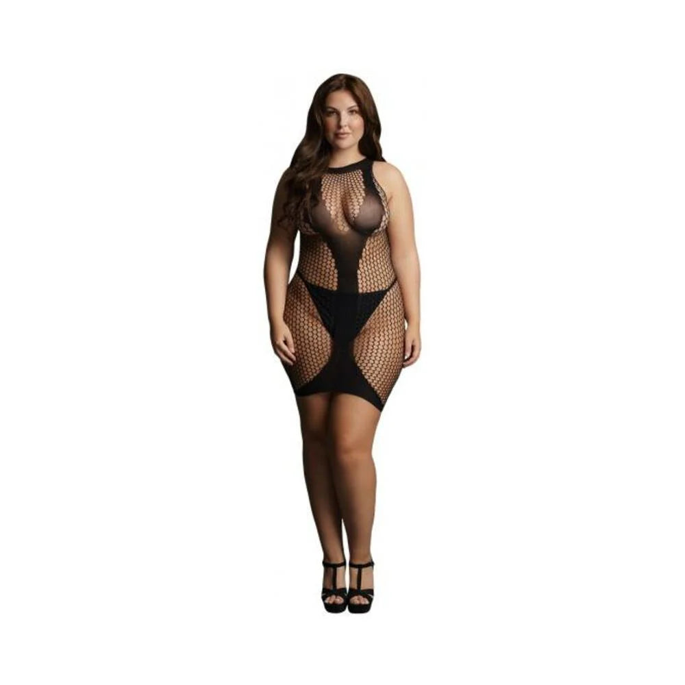 Shots Le Desir High-neck Net Contrast Mini Dress Black Qs