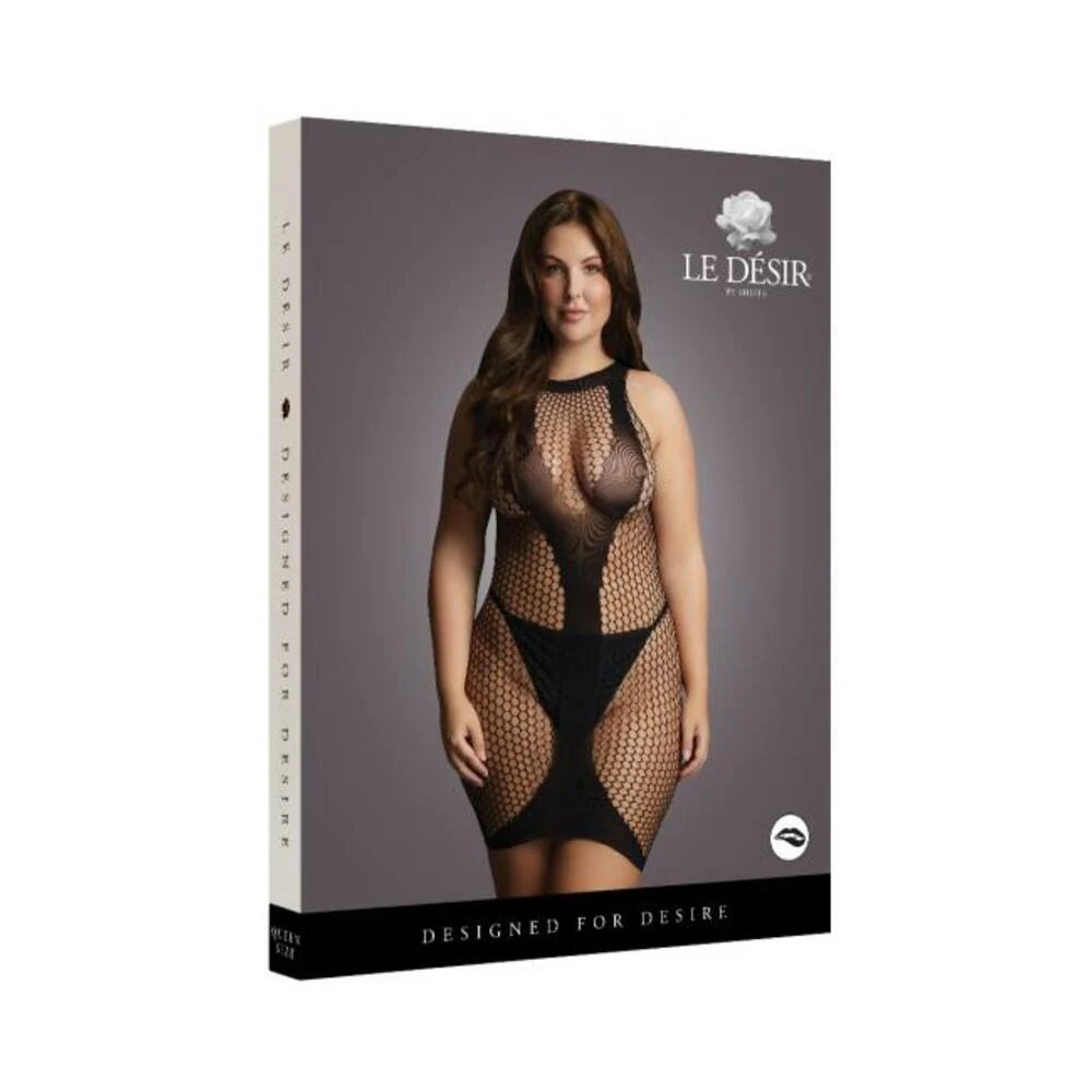 Shots Le Desir High-neck Net Contrast Mini Dress Black Qs