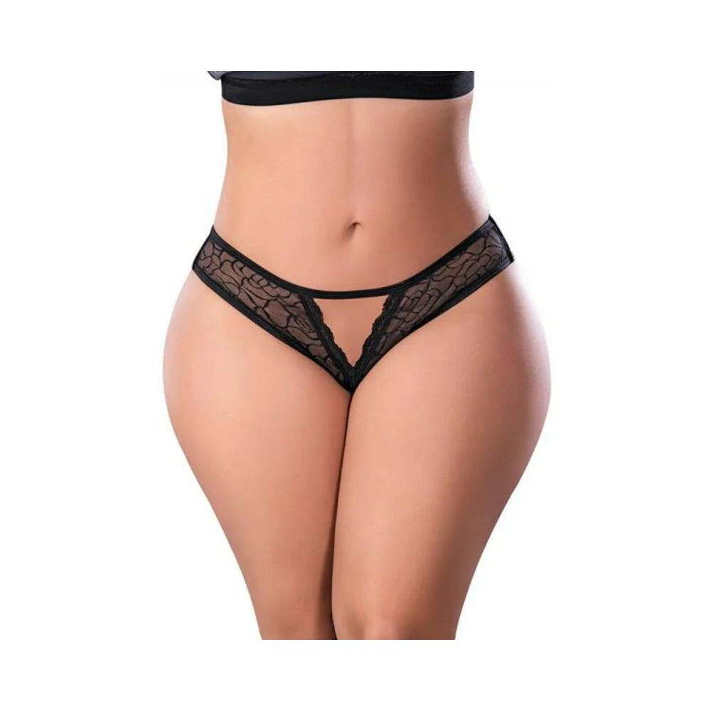 Magic Silk Soft Petals Crotchless Panty Black Queen Size