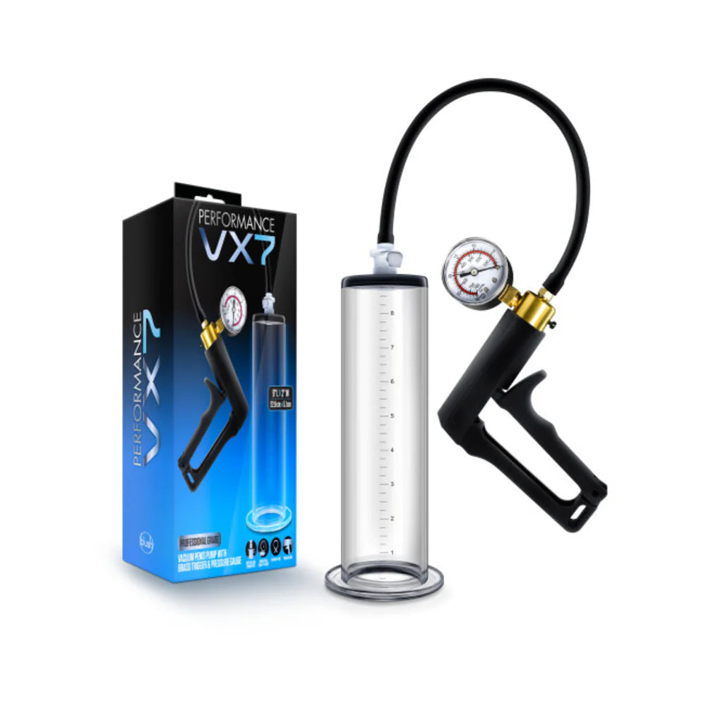 Performance - Vx7 Vacuum Penis Pump With Brass Trigger & Pressure Gauge  -  Clear