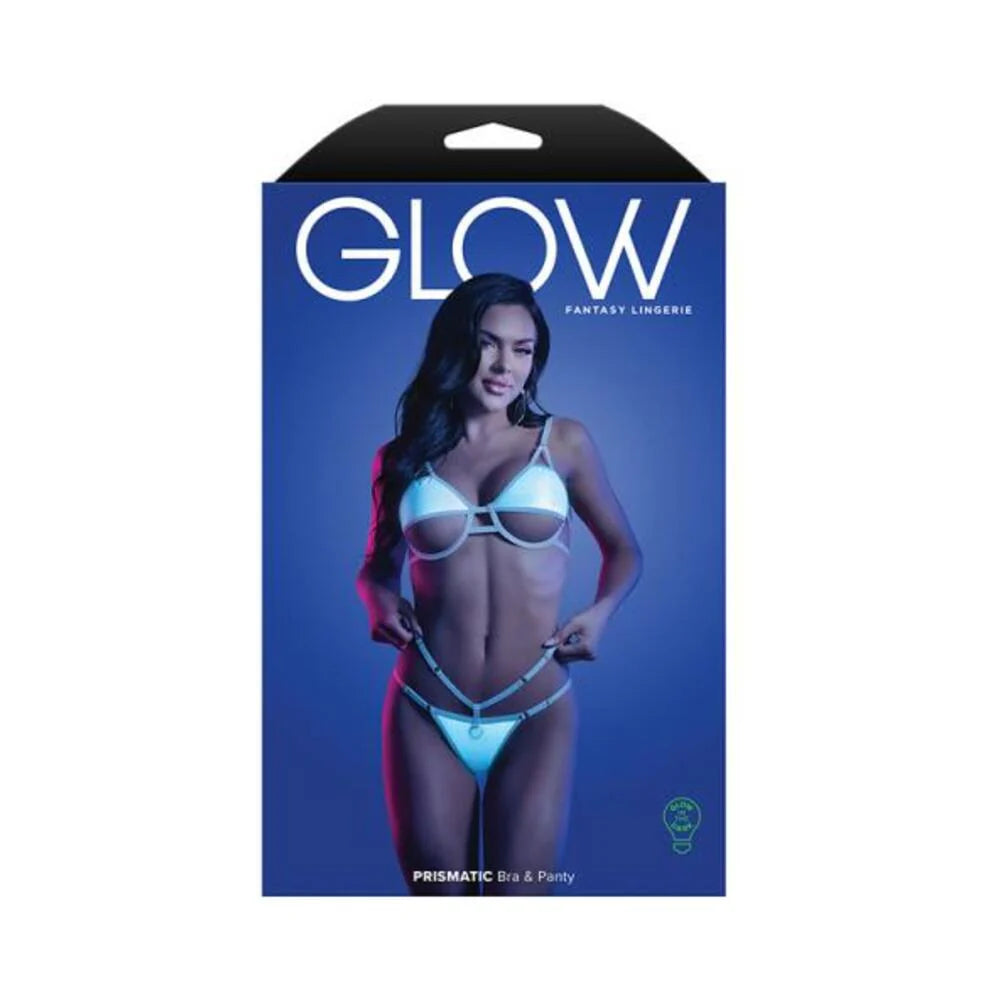 Fantasy Lingerie Glow Prismatic Iridescent Glow-in-the-dark Cut-out Cup Bra & Cage Panty M/l