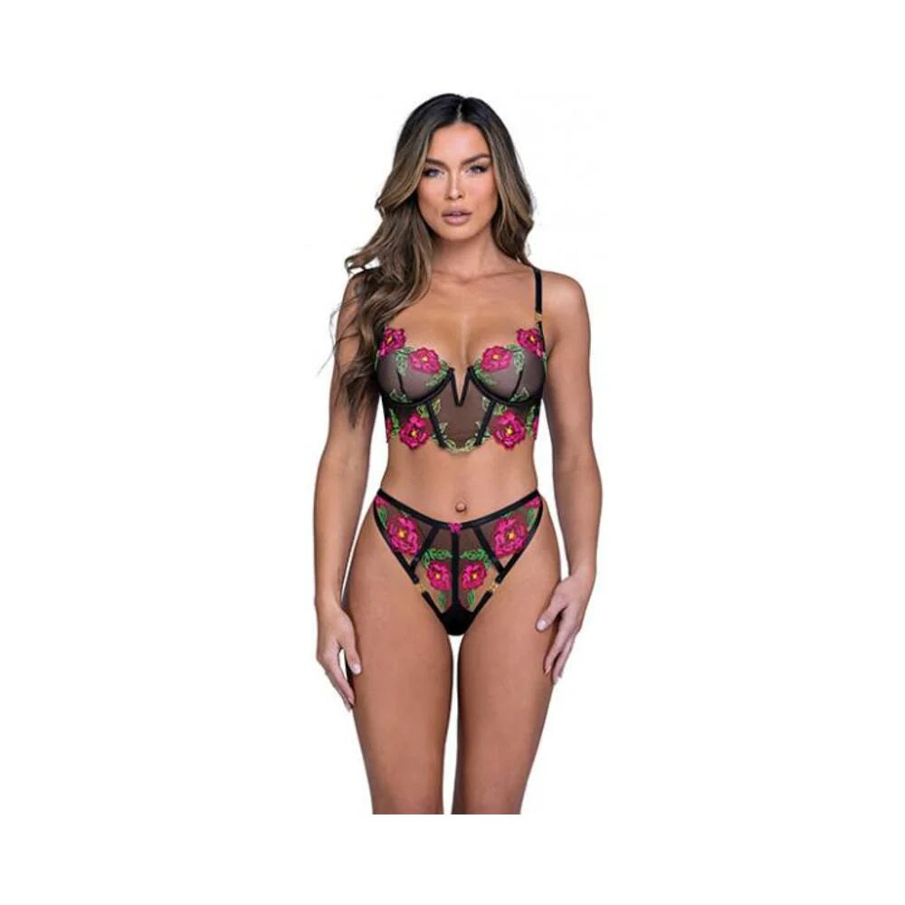 Peony Paradise Underwire Bralette & G-string - Black Sm