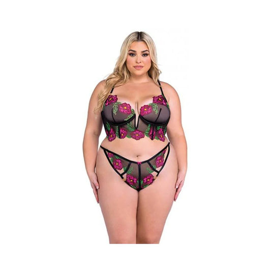 Peony Paradise Underwire Bralette & G-string - Black 2x