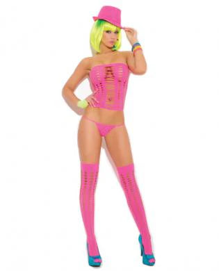 Vivace G String & Stockings Neon Pink O/s