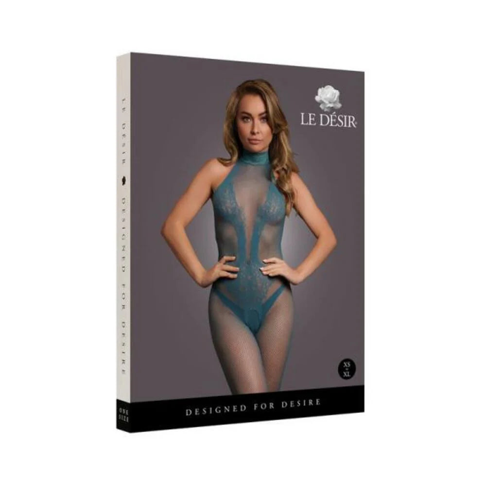 Le Desir Fishnet And Lace Bodystocking Ocean Deep O/s