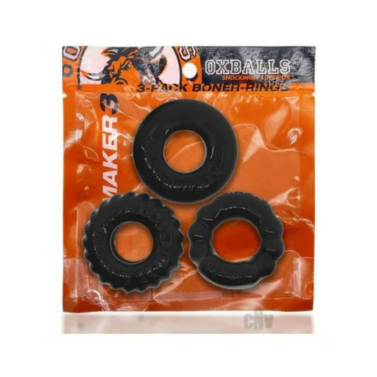 Oxballs Bonemaker 3-pack Boner Cockring Kit Flextpr Black