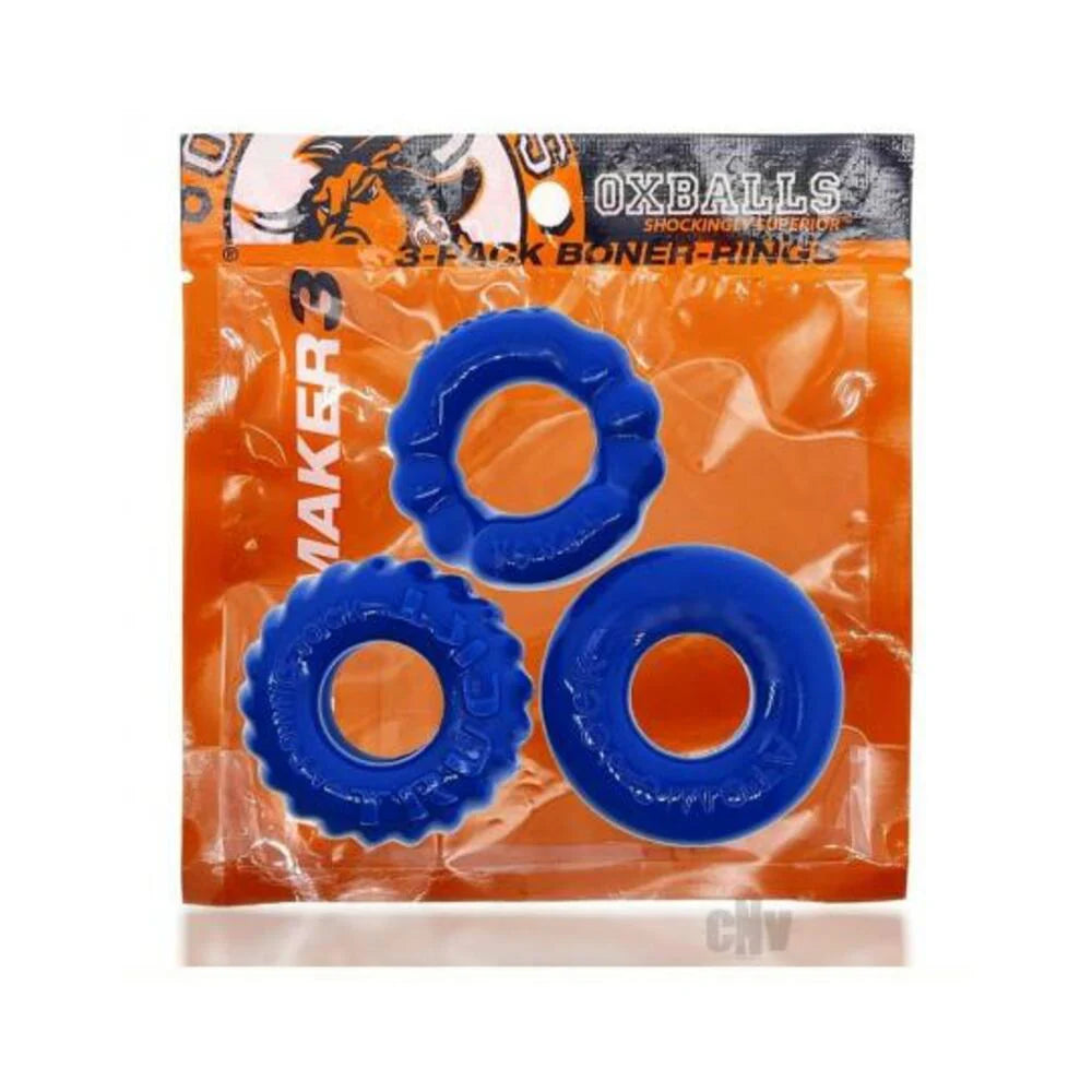 Oxballs Bonemaker 3-pack Boner Cockring Kit Flextpr Pool Blue