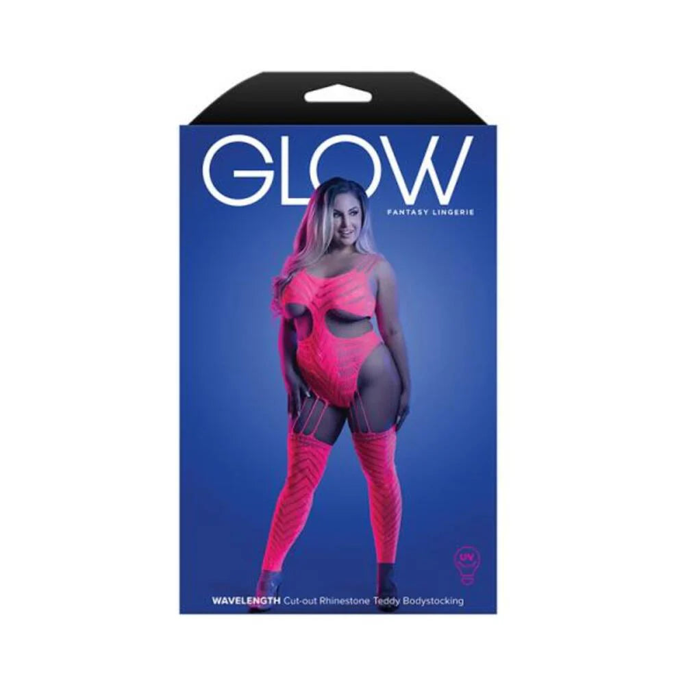 Fantasy Lingerie Glow Wavelength Uv Reactive Rhinestone Fishnet Cut-out Teddy Bodystocking Queen Siz