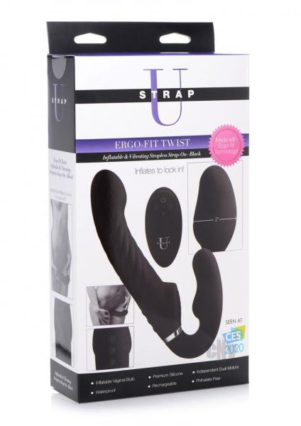 Ergo-fit Twist Inflatable Vibrating Silicone Strapless Strap-on - Black