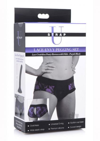 Lace Envy Pegging Set With Lace Crotchless Panty Harness And Dildo