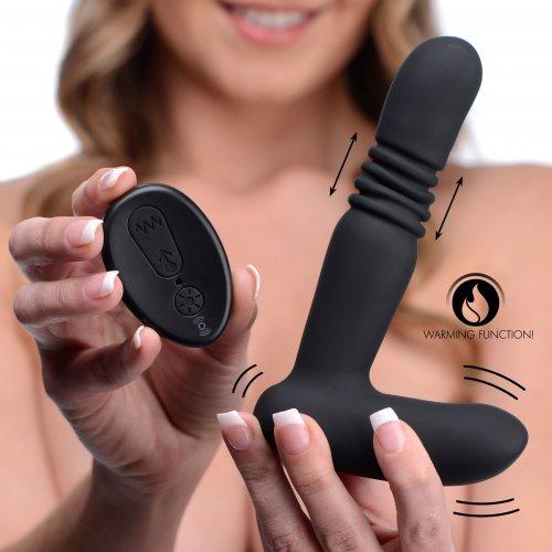 Silicone Thrusting Anal Plug With Remote Control Black