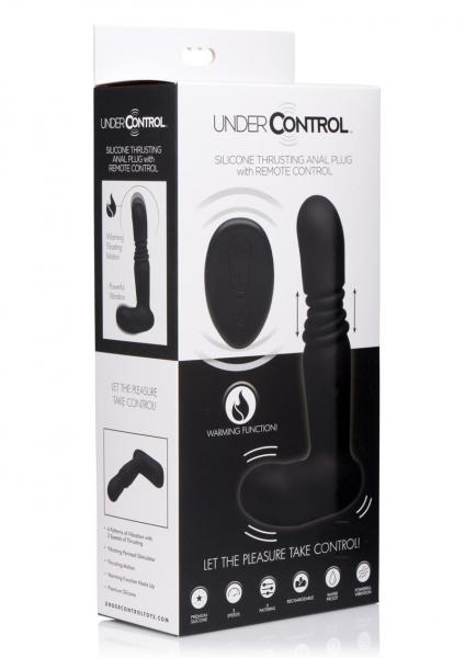 Silicone Thrusting Anal Plug With Remote Control Black