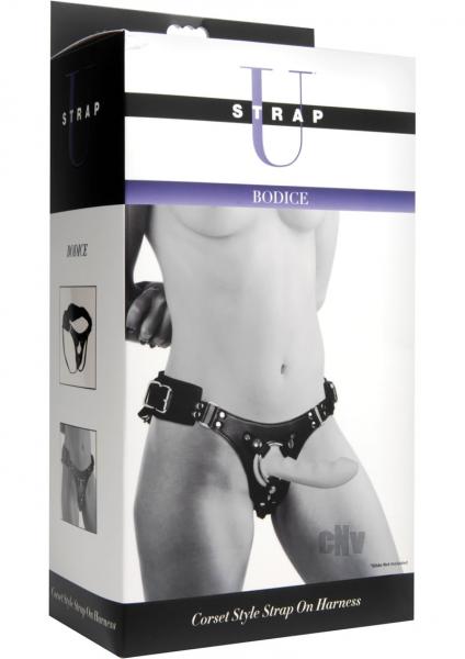 Strap U Bodice Corset Style Strap On Harness Black O/S